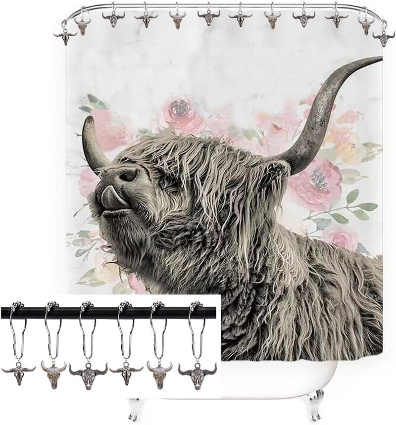 Daxingbu Cow Shower Curtain Hooks Rings,12Pcs Rustproof Stainless Steel Bull Skulls Pendants Accessories,Western Wildlife Farmhouse Rustic Farm Style Decorative Home Bathroom - Image 2